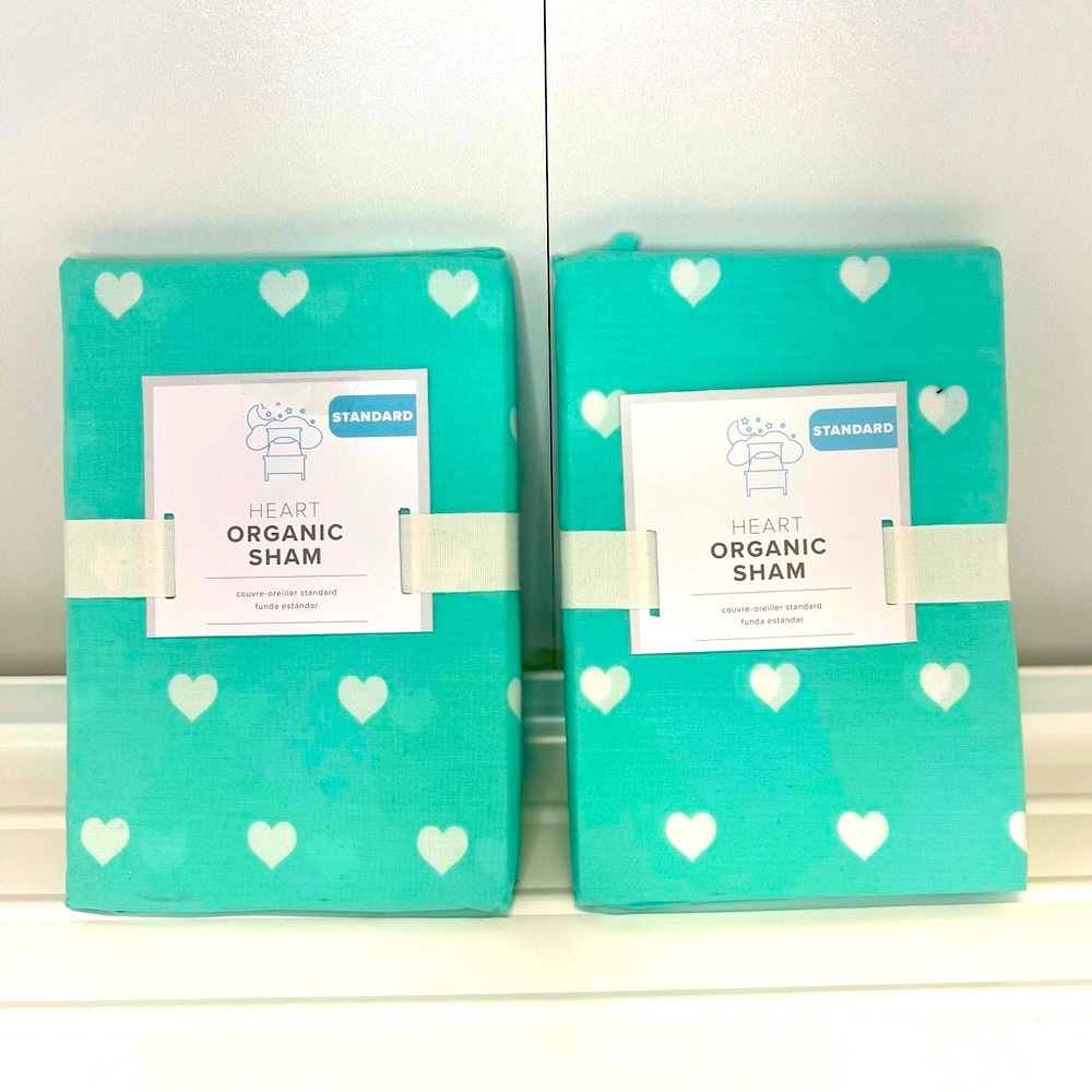 Pottery Barn - Set of TWO (2) Teal heart standard pillow shams